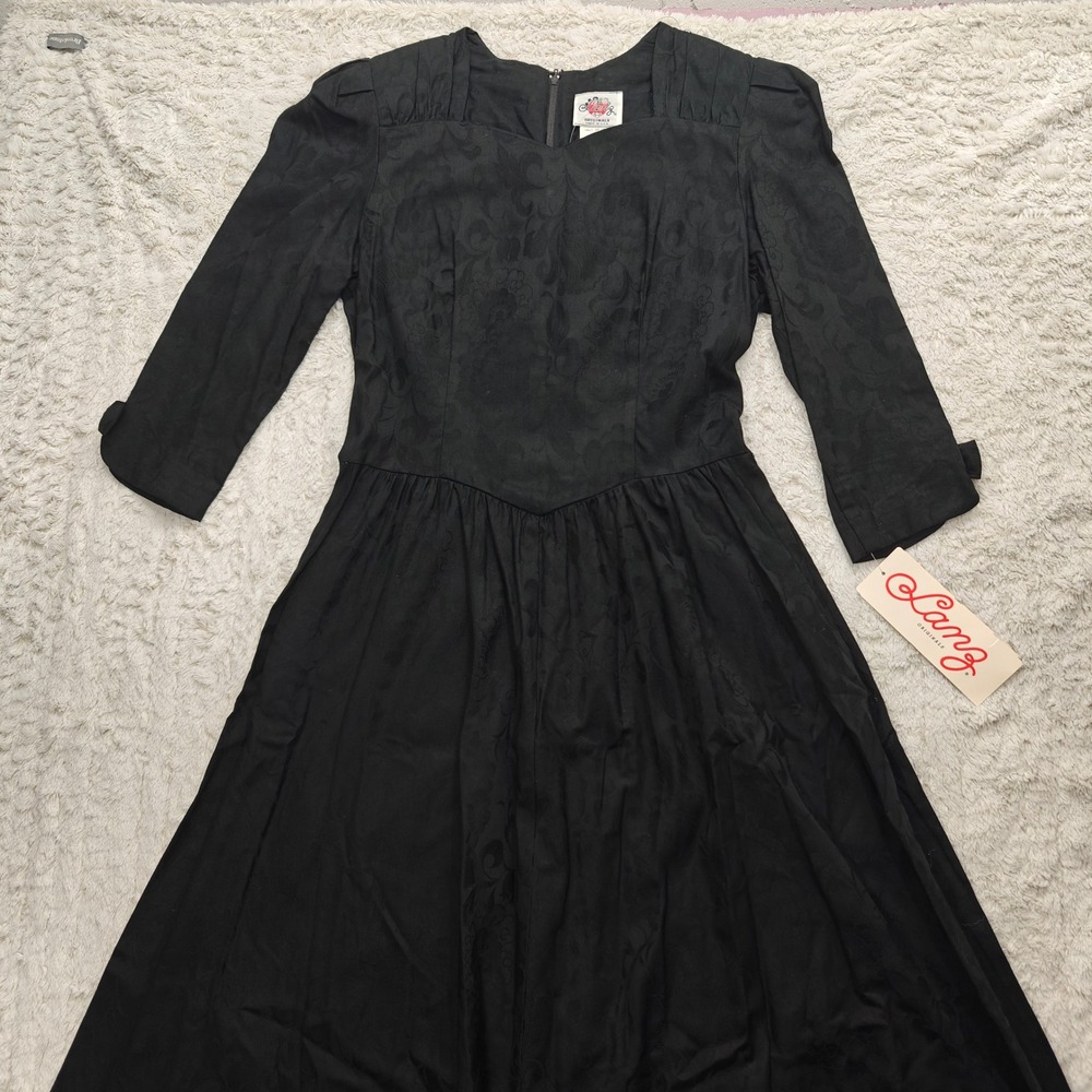 VTG Lanz Dark Romantic Gothic Midi Dress Womens Size 14‎ Floral Jacquard Vamp